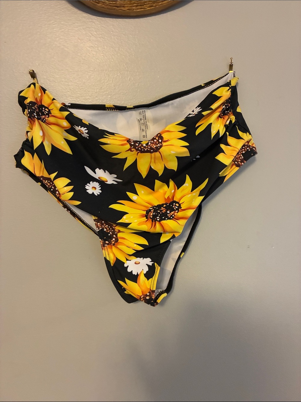Women’s Black Sunflower Print High-Waist Bikini Bottom